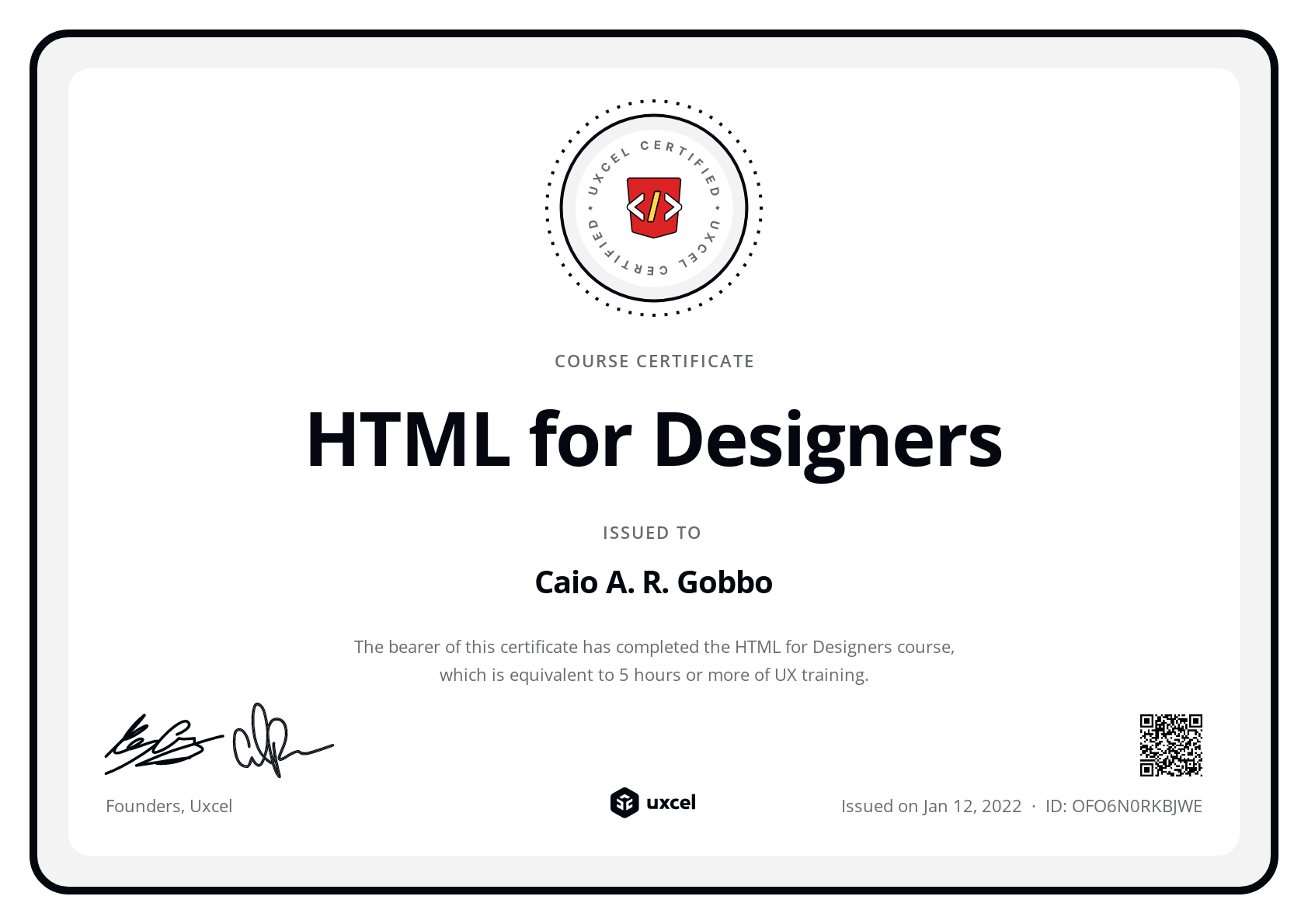 Caio A. R. Gobbo's certificate